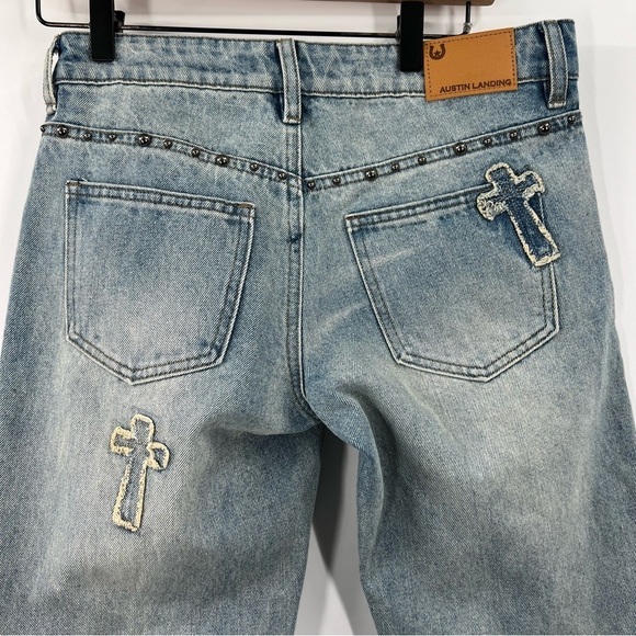Austin Landing Denim Cross Patches Studded 100% Cotton Jeans - Picture 12 of 13